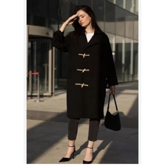 ZARA WOOL BLEND COAT WITH TOGGLES LIMITED EDITION BLACK SIZE M REF. 3057/783 - Picture 1 of 15